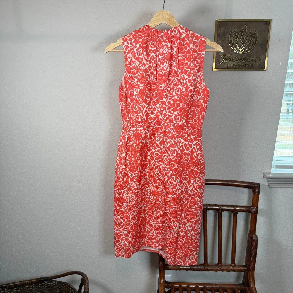 Tory Burch Orange White Floral Silk Cotton Sheath Dress Size 0 Sleeveless